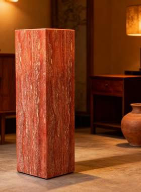 天然红色洞石大理石底座摆件定制