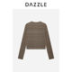 DAZZLE Disu Ole sweater winter dark khaki wool striped sweater set two-piece