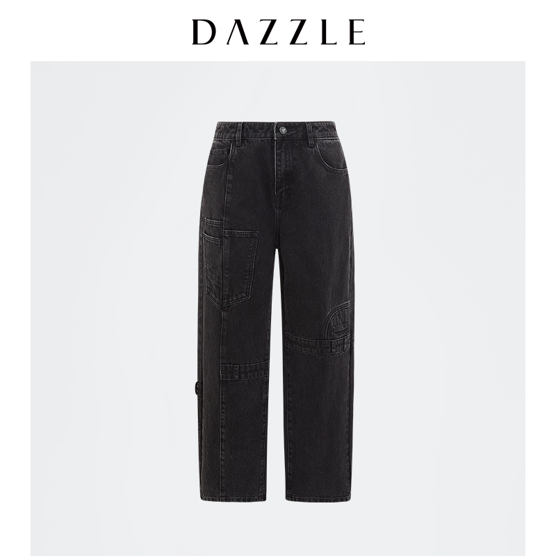 DAZZLE地素奥莱设计感小众直筒高腰牛仔裤女2D3R6061S-图0