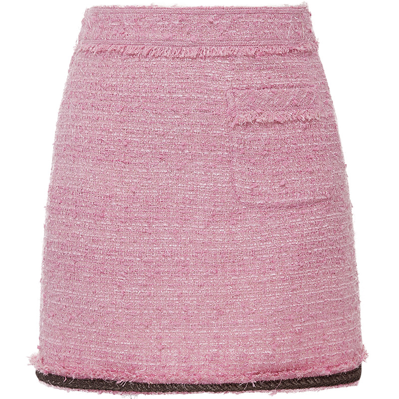 DAZZLE地素奥莱2023春季新款粉色葱线混纺软花呢小香风半身裙短裙