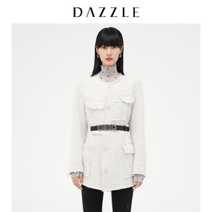 DAZZLE地素奥莱 复古气质中长款粗花呢大衣女2D4G2073B