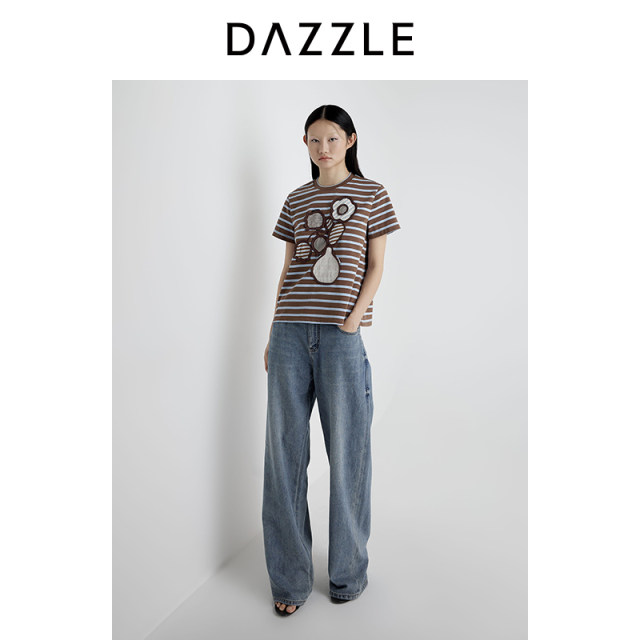 ເສື້ອທີເຊີດແຂນສັ້ນ DAZZLE Desu Ole summer ງ່າຍດາຍທາງເທິງສໍາລັບແມ່ຍິງ