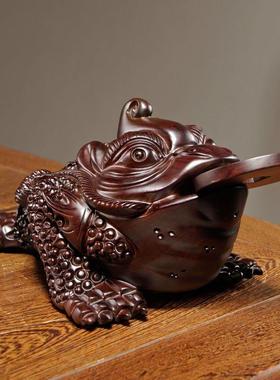 招财木雕金蟾摆件工艺品风水实木制三足献宝蟾蜍开业礼品生日礼物