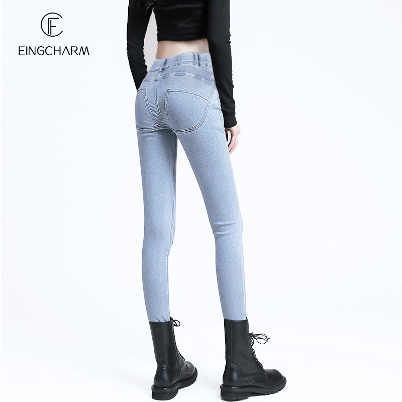 孕妇小脚潮妈秋冬季加绒外穿牛仔裤 茵魅孕妇铅笔裤