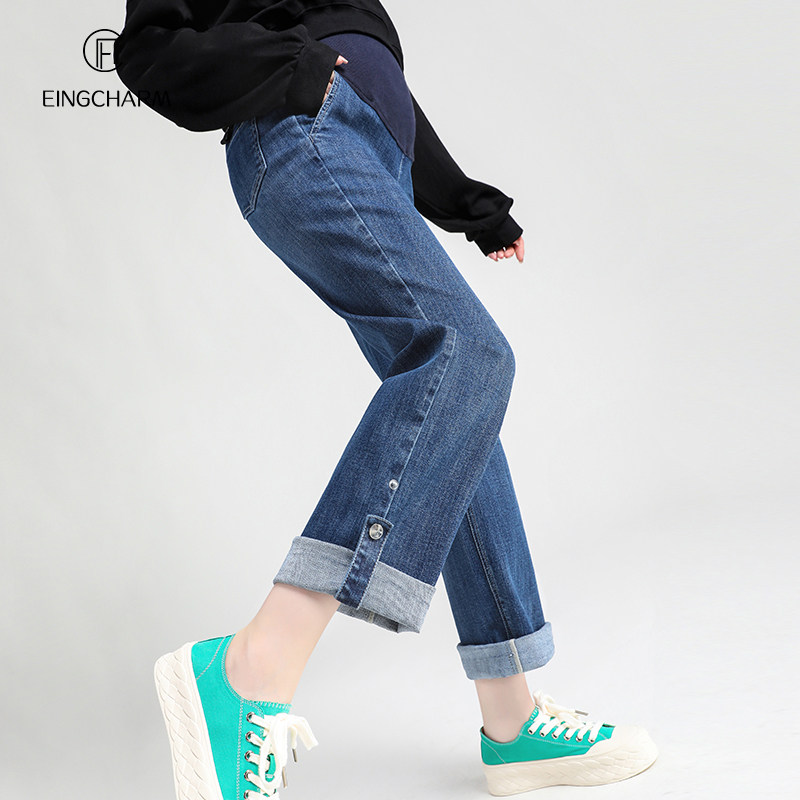 孕妇牛仔春秋季外穿潮妈宽松直筒裤 茵魅孕妇直筒裤