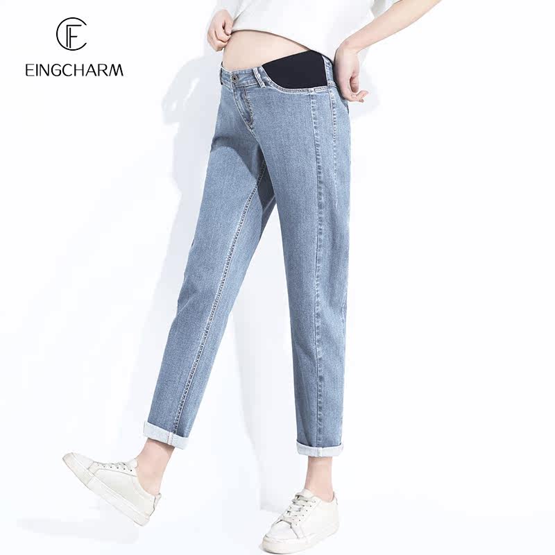孕妇春季宽松老爹外穿九分牛仔裤 茵魅孕妇直筒裤
