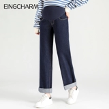 Джинсовые весенние штаны для беременных, подходит для подростков, большой размер, свободный прямой крой