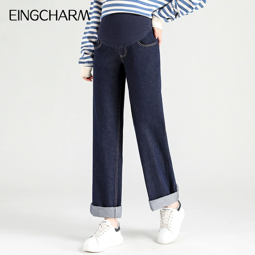 Джинсовые весенние штаны для беременных, подходит для подростков, большой размер, свободный прямой крой