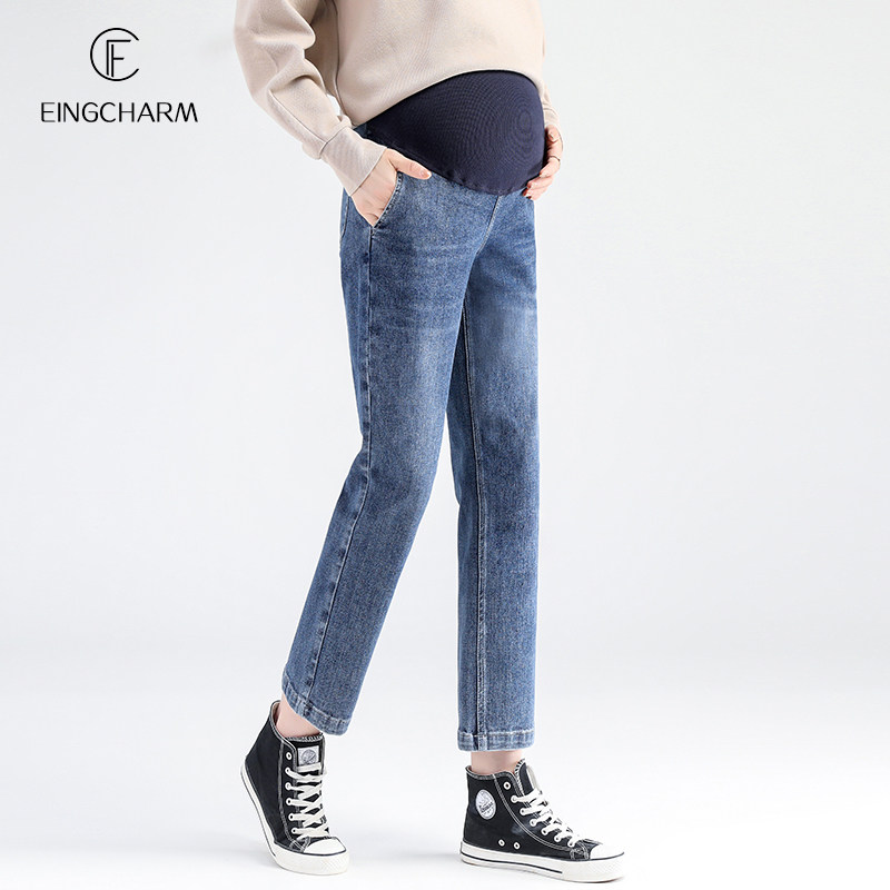 孕妇秋季潮妈外穿宽松加绒牛仔裤 茵魅孕妇铅笔裤