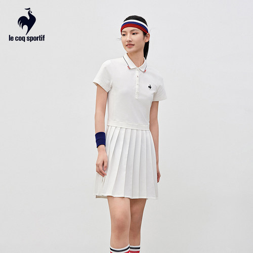 乐卡克法国公鸡夏女款时尚优雅简约舒适运动短袖经典翻领连衣裙 - 图1