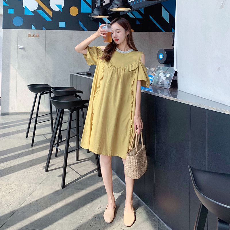 孕妇装2020夏季新款韩版露肩连衣裙 拾隐连衣裙