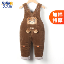 Baby braces cotton pants winter plus suede thickened outwear open gear children clip cotton warm pants special thick womens baby suede pants