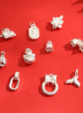 999足银莲花项链小吊坠手链串珠饰品挂件DIY手工红绳编织纯银配件