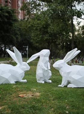 几何兔子雕塑商场售楼处公园草坪玻璃钢抽象动物园林景观装饰摆件
