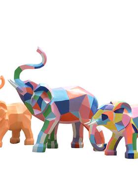 户外玻璃钢几何大象雕塑小区幼儿园公园大型彩绘动物模型摆件定制