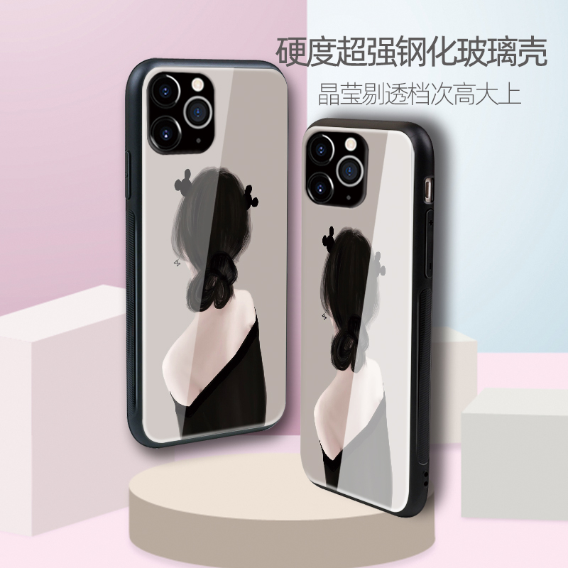 适用iphone13Pro苹果XR手机壳12/8plus少女高级感可爱11全包mini软钢化玻璃壳防摔磨砂套保护摄像头14plus