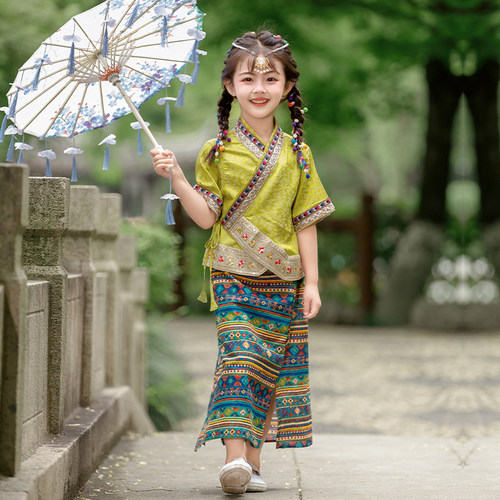 女童夏装套装少数民族风裙子壮族傣族幼儿园六一儿童演出表演服装 - 图0