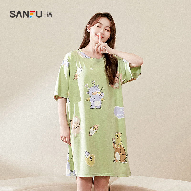 三福卡通睡裙女春棉质外穿ip连衣裙 三福outlets店睡裙