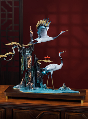 高端大气彩铜仙鹤摆件祝寿礼物