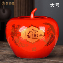 Jingdezhen Ceramic Jar China Red Auspicious Storage Jar Wedding Gift Living Room TV Cabinet Decoration Pendulum Large