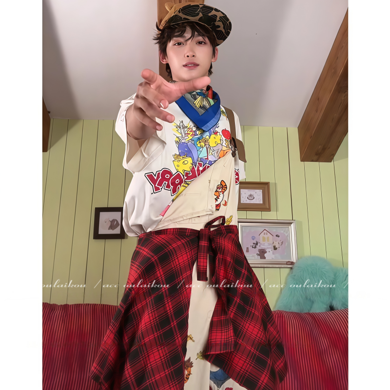 红色格子系腰屁帘美式高街一片式系带腰链下摆嘻哈风腰带叠穿新品,淘宝优惠券,粉丝福利购,淘宝优惠卷