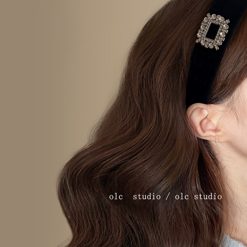 午夜华尔兹~法式黑丝绒方钻发箍女高级感轻奢复古气质头箍盘发器,淘宝优惠券,粉丝福利购,淘宝优惠卷