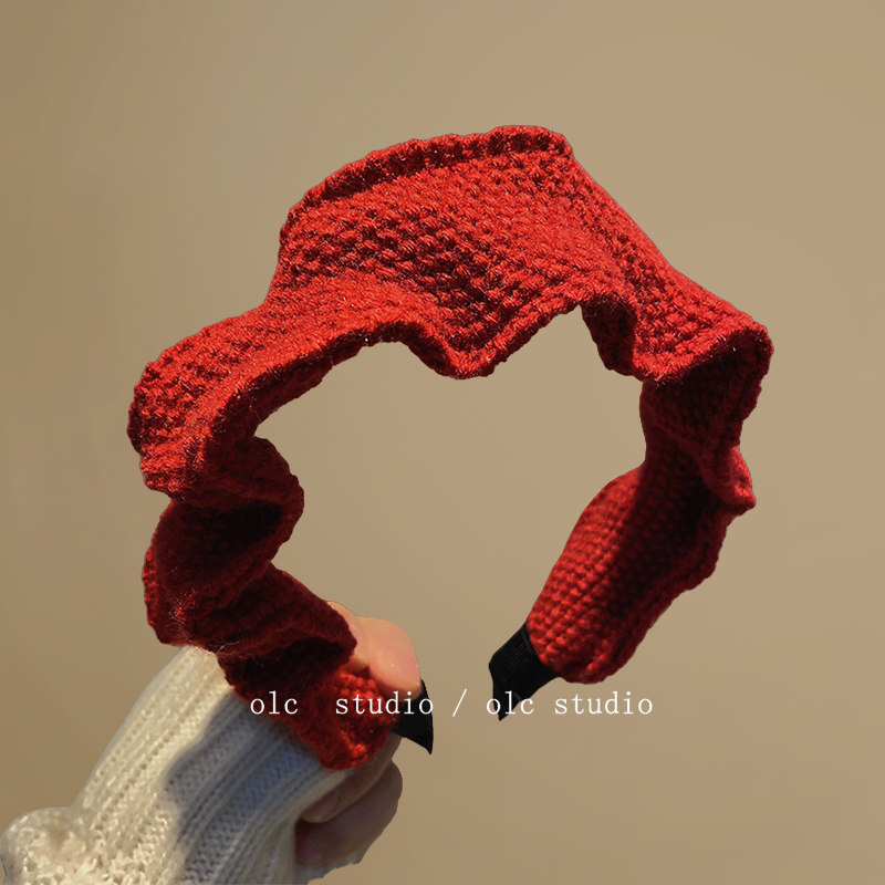 玫瑰红娇！针织秋冬高级感红色发箍女款新款头箍复古旅行发卡,淘宝优惠券,粉丝福利购,淘宝优惠卷