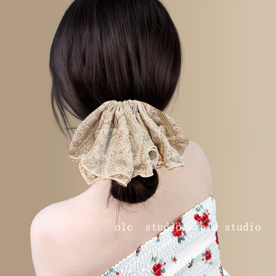法式优雅！碎花雪纺大号大肠发圈！百搭时尚发绳发饰女旅行发卡