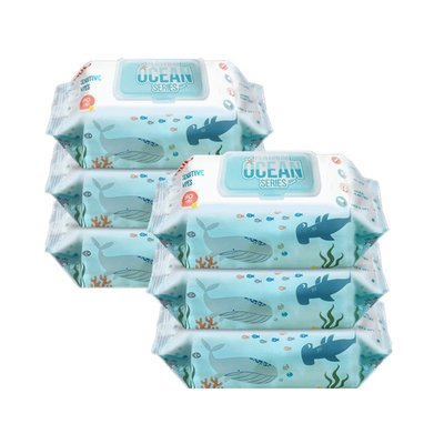 nuby努比海洋系列婴儿湿巾手口专用宝宝新生儿加厚湿纸巾80抽10包