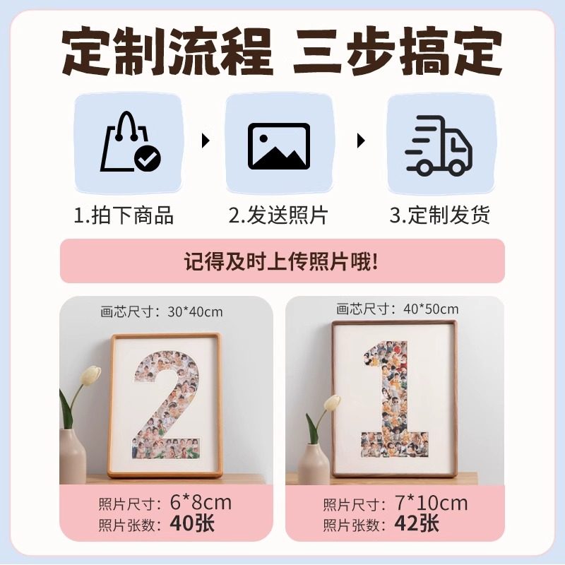 周岁相框纪念diy一周岁定制儿童数字摆台加打印照片挂墙高级感,淘宝优惠券,粉丝福利购,淘宝优惠卷