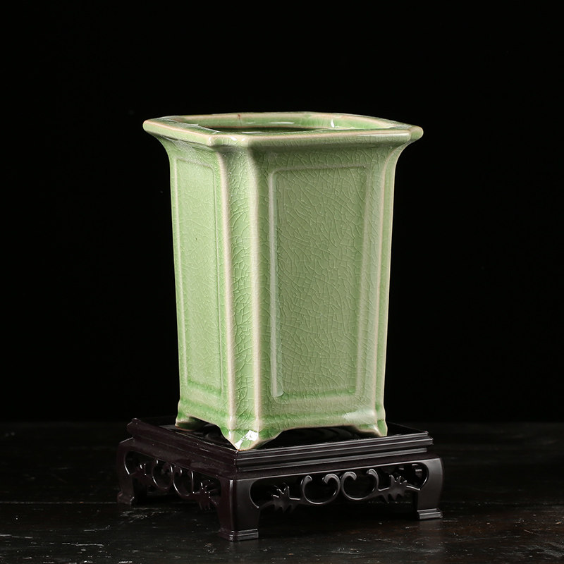 四方陶瓷花盆哥窑高款中国风兰花专用个性冰裂花器飘枝老桩造景盆,淘宝优惠券,粉丝福利购,淘宝优惠卷