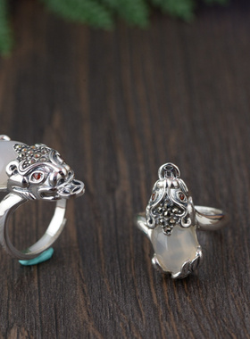 金鹿王复古泰银貔貅戒指