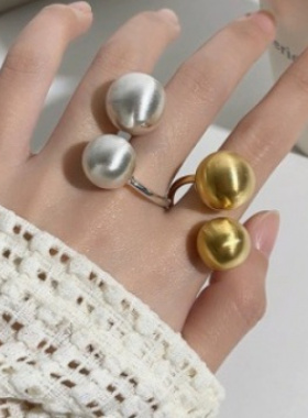 纯银S925磨砂圆球戒简约冷淡