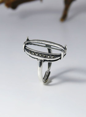 复古925银镶钻戒托DIY空