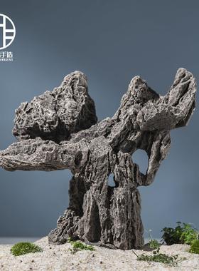 陶瓷仿青龙石色鱼缸造景假山装饰吸水石躲避洞爬台造景流水摆件