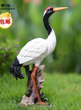 环保树脂工艺品仿真小仙鹤摆件水池假山动物鸟类雕塑庭院饰装造景