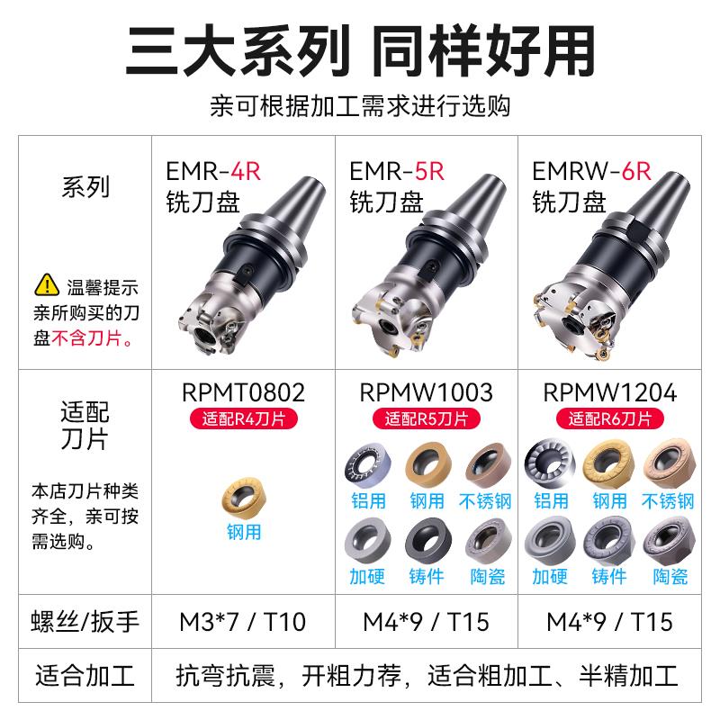 EMR圆鼻刀盘/面铣刀盘数控刀柄bt40铣刀盘R5刀盘R6飞刀盘刀柄加长 - 图1