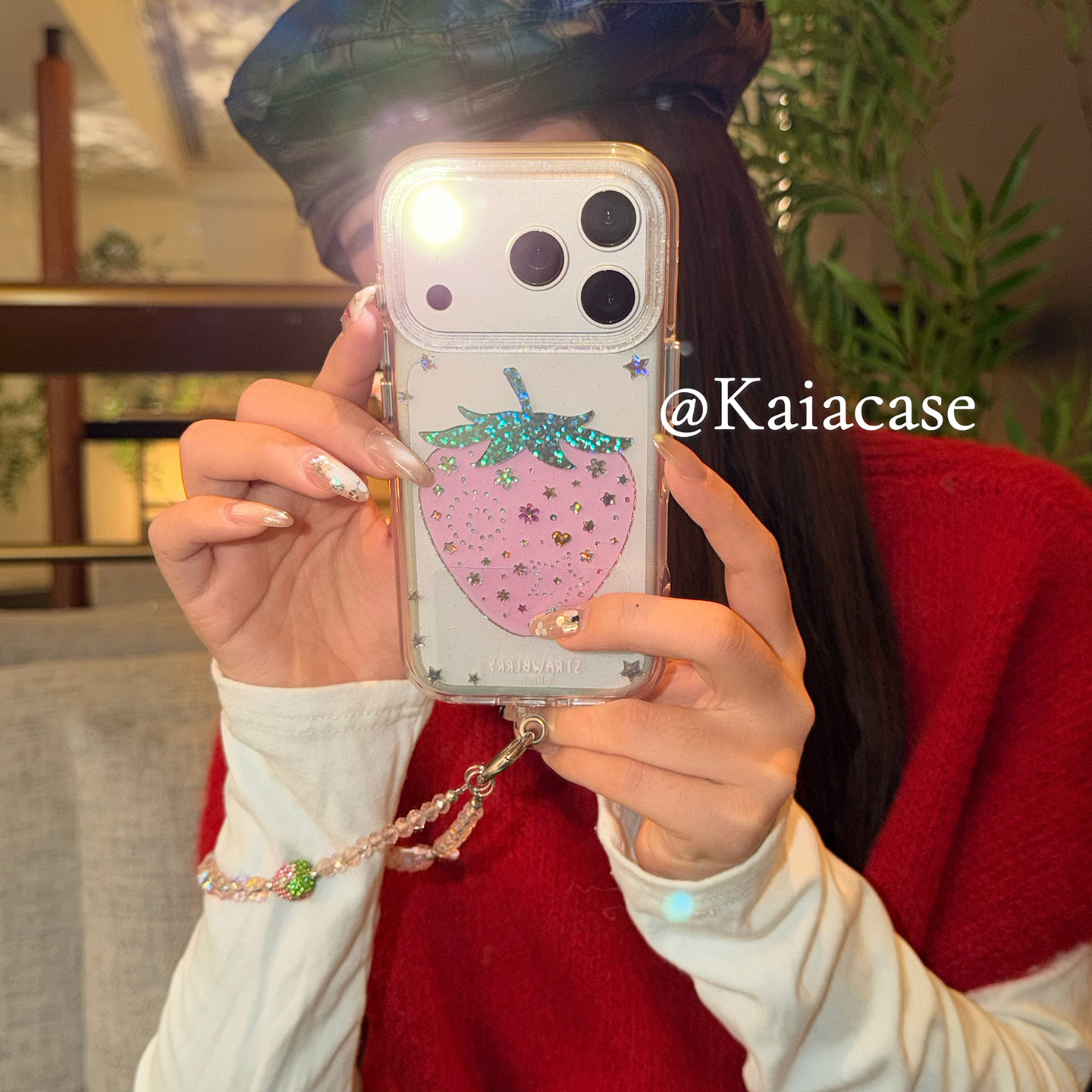 kaia 甜妹唯美透明闪粉草莓星星适用苹果17promax手机壳iphone16pro新款13女14pro带链条15pro全包防摔手机套,淘宝优惠券,粉丝福利购,淘宝优惠卷