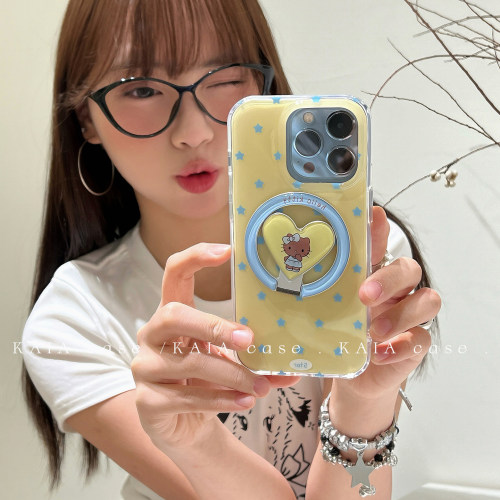 kaia 韩风简约卡通纯色星星爱心适用苹果17promax手机壳iphone13新款15女14pro磁吸支架16pro全包防摔手机套 - 图0