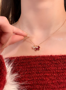 真金电镀锆石醋酸板小马项链本命年日常百搭锁骨链轻奢小众毛衣链