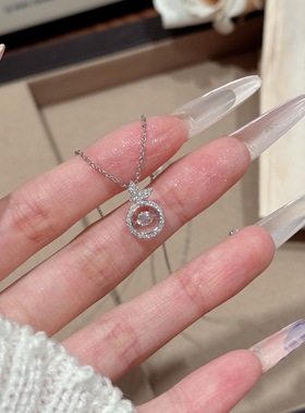 跨境日韩简约项链蝴蝶吊坠小众百搭设计感锁骨链圆形饰品精致项链