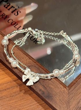 小红书同款蝴蝶结手链双层叠戴精致手饰轻奢高级感饰品韩版手链