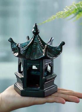 新品镂空陶瓷六角亭宝塔摆件假山鱼缸造景装饰水族花盆微景观配件