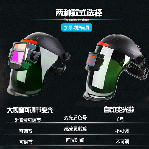 自动变光电焊面罩头戴式烧焊氩弧脸部焊工焊帽电焊防护罩专用帽子 - 图1