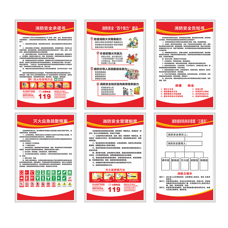 消防安全管理制度全套检查验收三提示车间工厂KTV宾馆四个能力应急预案消防承诺书告知书消防组织架构图标识 - 图2