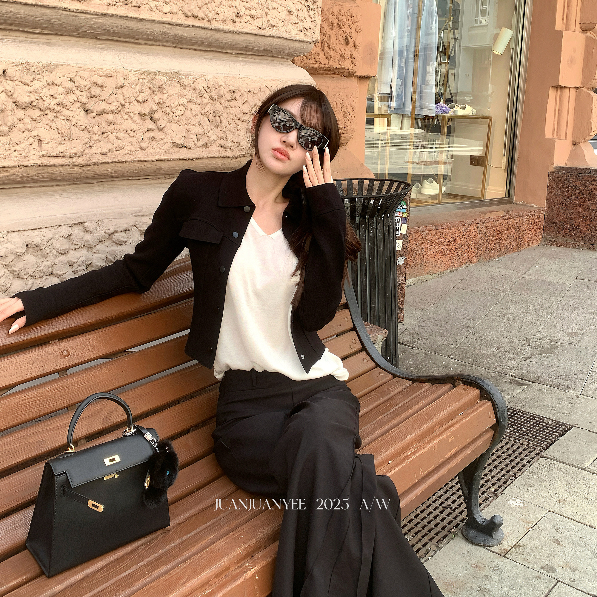 juanjuanyee【高智姐姐】重磅50支高密廓形修身针织短款气质外套