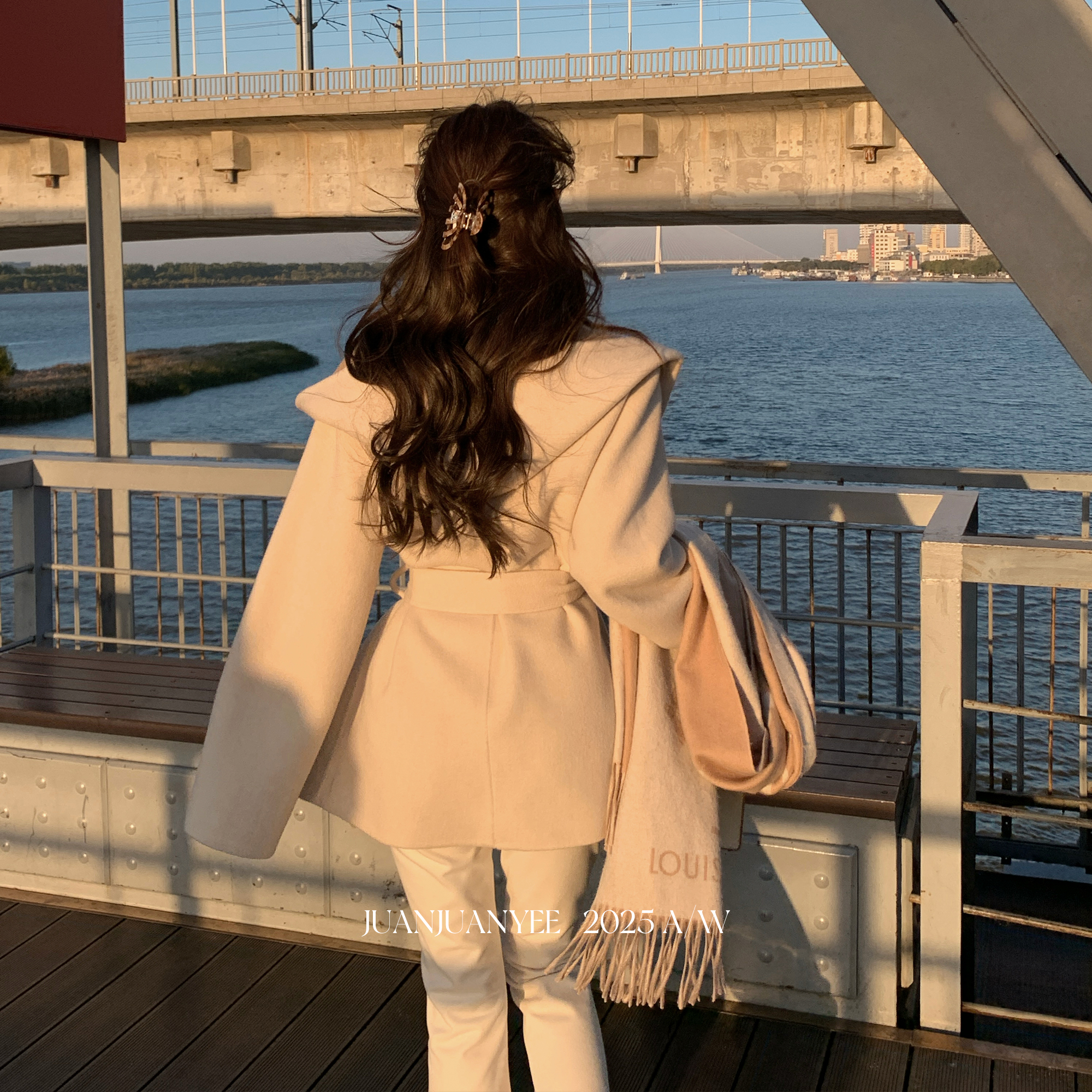 juanjuanyee【顶流千金】独家80支羊毛连帽2面穿山羊绒双面尼大衣 - 图3