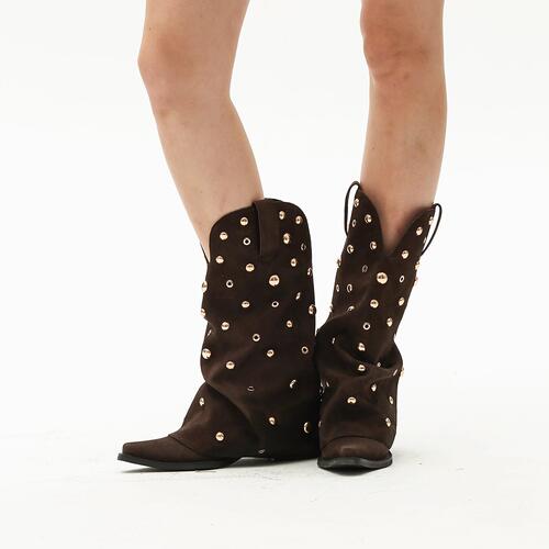 【1cothen】黑银波嬉铆钉靴 西部靴 - 图0