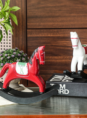 北欧复古木质摇马雕像摆件家用儿童场景装饰节日气氛装饰道具礼品