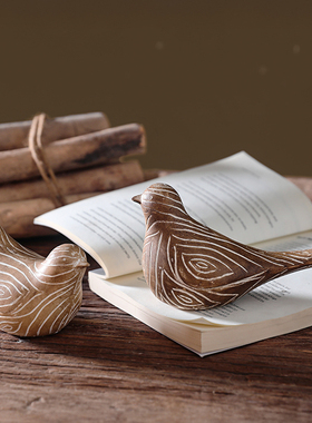 现代简约时尚树脂木刻纹路小鸟简约创意桌面摆设客厅家居软装新品